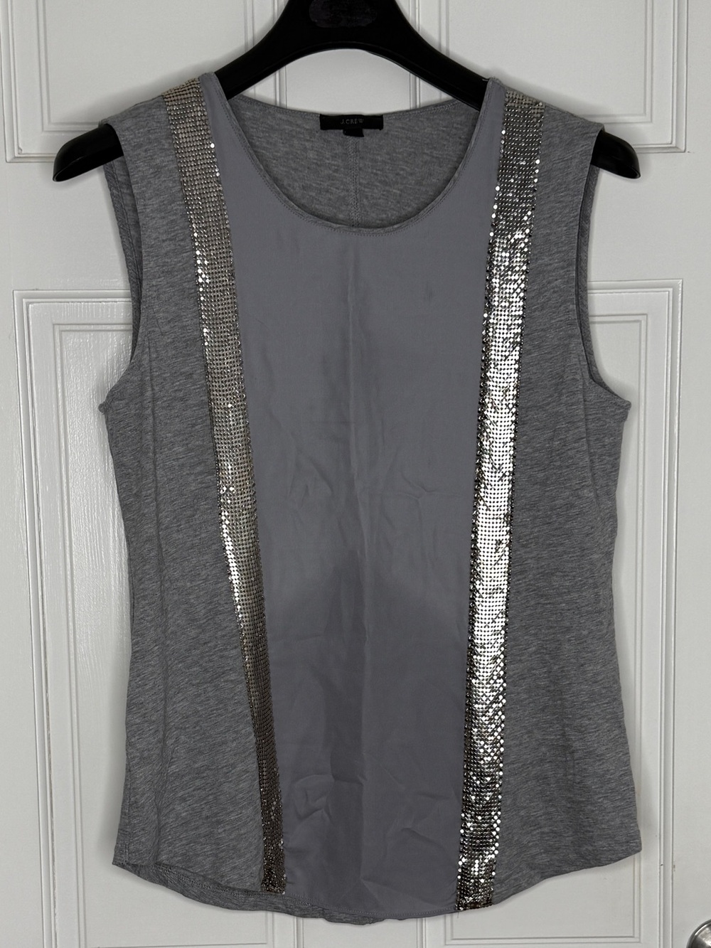 J. Crew Sleeveless Gray Metal Mesh Stripe Women's Top
